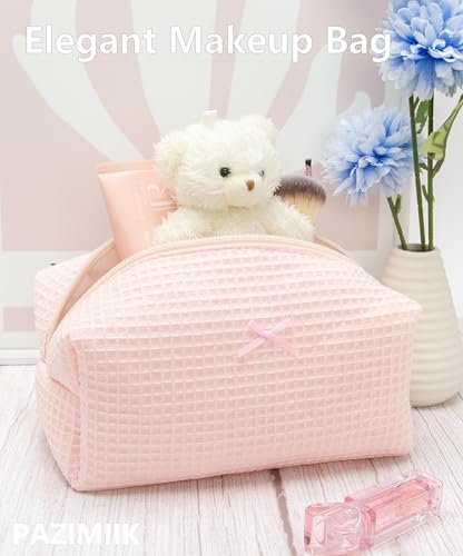 PAZIMIIK Waffle Makeup Bag - 2 Pack Aesthetic Cosmetic Pouch for Travel