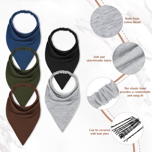 Gjinxi 5-Pack Triangle Bandana Elastic Headbands Solid Color
