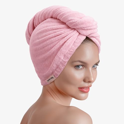 Brook + Bay Pink Microfiber Hair Towel Wrap – Quick Dry Turban, Anti-Frizz