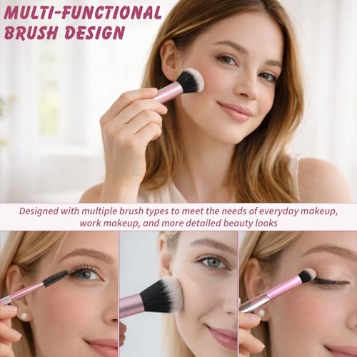 10-Piece Mini Pink Travel Makeup Brush Set with Pouch