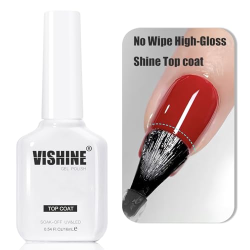 Vishine 2 Pack 16ml No Wipe High Gloss Gel Top Coat for UV LED Nail Polish