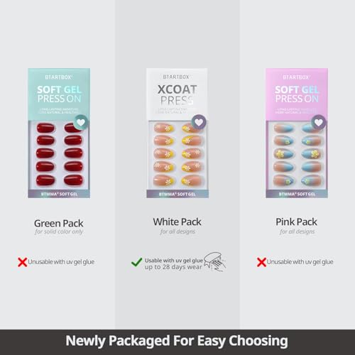 BTArtbox Press On Nails - Cream Puff, Short Almond, Ombre Off White - 32ct Complete Kit