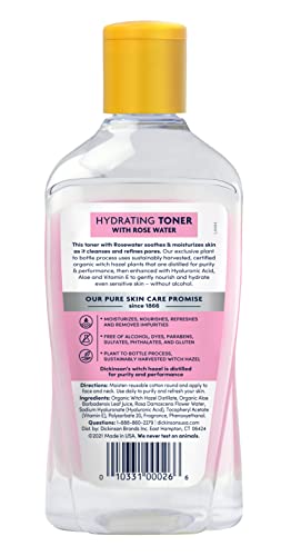 Dickinson's Witch Hazel Hydrating Toner with Rosewater, 16 Fl Oz