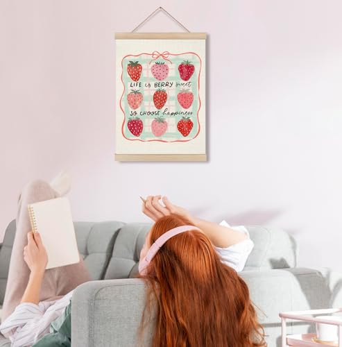 Pink Bow Strawberry Wall Art Poster - 12x16 Inch Hanging Decor