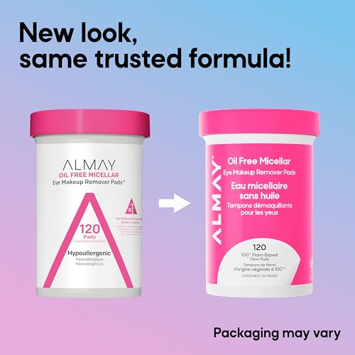 Almay Oil Free Micellar Eye Makeup Remover Pads, Gentle & Hypoallergenic, Fragrance-Free, Ophthalmologist Tested, Suitable for Sensitive Eyes (Packaging May Vary), 120 count