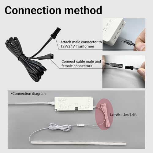 HAMRVL 10-Pack 2m Flexible Extension Cables for Under Cabinet Lighting