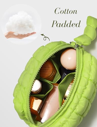 Yarnic Apple Green Quilted Makeup Bag - Compact Cosmetic Organizer
