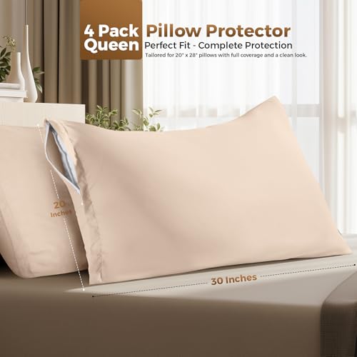 Utopia Bedding Queen Size Pillow Protectors (Pack of 4) - Soft Microfiber, Zippered, Fade Resistant