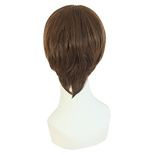 MapofBeauty Men's Short Brown Straight Wig - 10 Inch Adjustable Cap