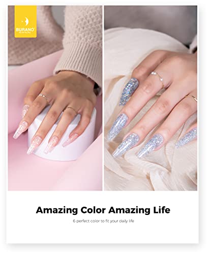 BURANO Glitter Poly Extension Gel Nail Kit with 6 Colors for DIY Nails