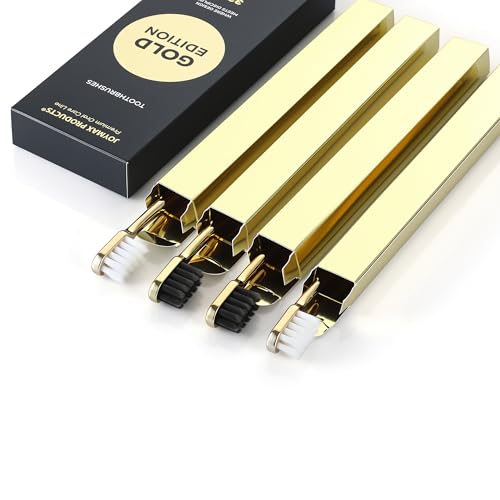 JoyMax Gold Edition Toothbrush Set - 4 Premium Soft Bristle Toothbrushes with Gold Handles