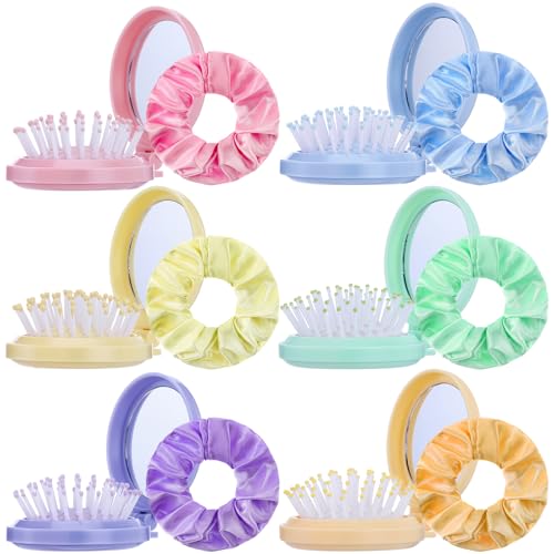 Meanplan 12 Pcs Mini Hair Brush Set with Mirror & Scrunchies - Popular