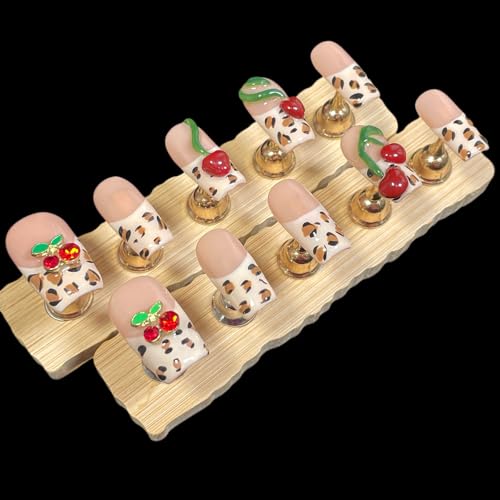 BByogooz Cherry Bouquet Handmade Press-On Nails with 3D Cherry Embellishments - S