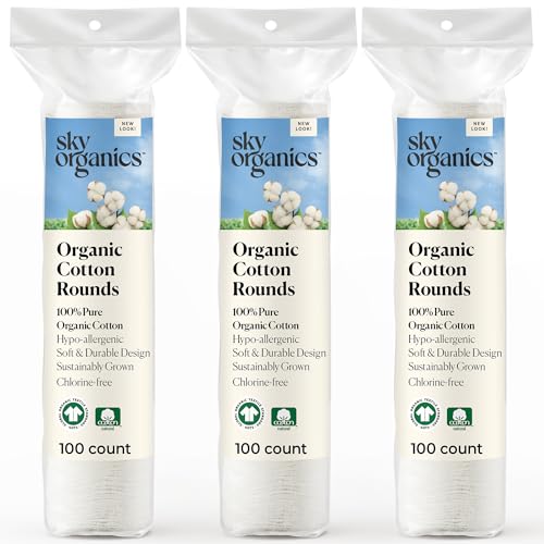 Sky Organics Organic Cotton Rounds for Sensitive Skin, 100% Pure GOTS Certified Organic for Beauty & Personal Care, 300 ct.