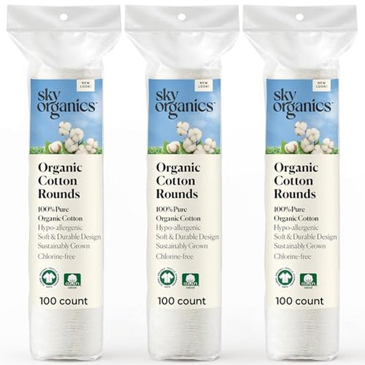 Sky Organics Organic Cotton Rounds for Sensitive Skin, 100% Pure GOTS Certified Organic for Beauty & Personal Care, 300 ct.