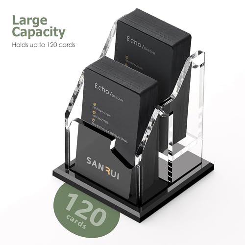 SANRUI Black Acrylic Business Card Holder - 2 Slot, 120 Card Capacity