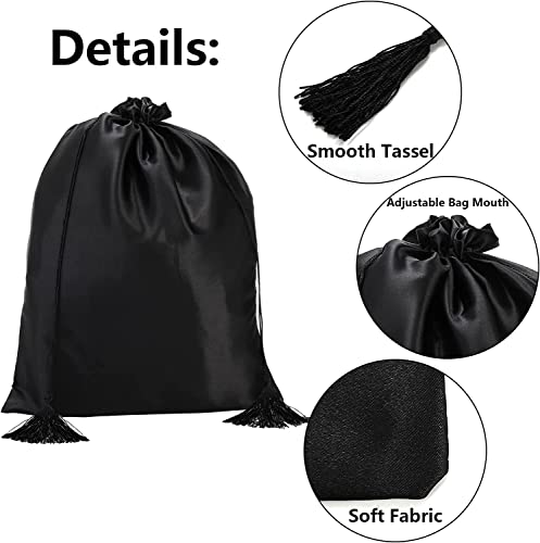 16 Pcs Satin Wig Bags - Black Travel & Storage Pouches for Wigs & Hair Extensions