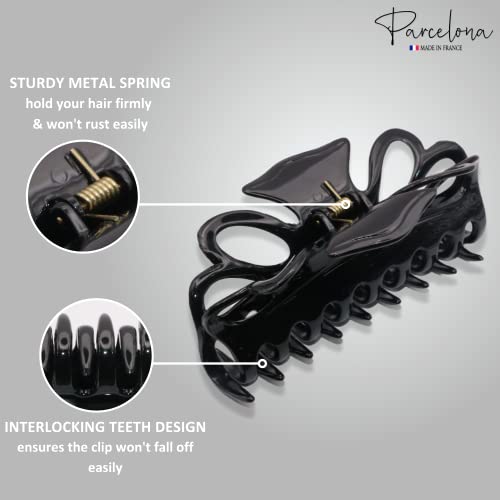 Parcelona French Double Loop Hair Claw Clip 4.25 Inch Celluloid Acetate Black