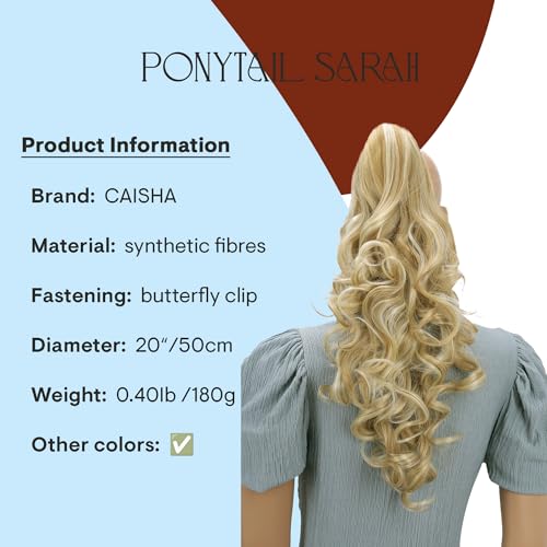 CAISHA 20-Inch Wavy Blondmix Ponytail Extension with Butterfly Claw - Model H32a