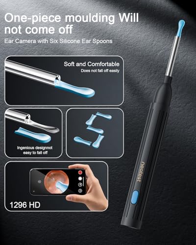 NEATEST Jet Black Ear Wax Removal Kit with HD Otoscope, 8 Ear Tools & 6 LED Lights