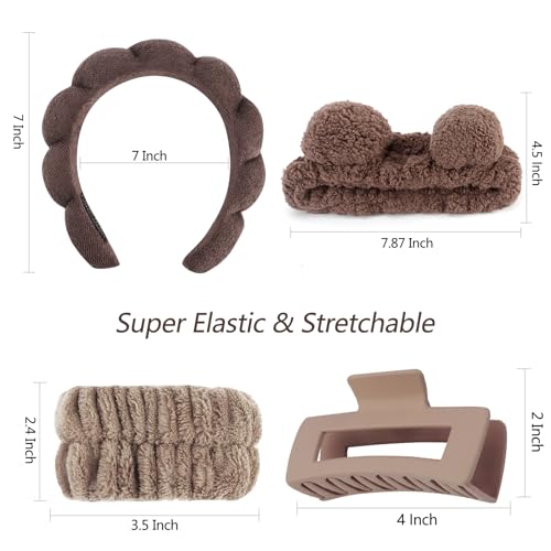 Dark Brown Spa Headband & Makeup Face Wash Headbands with Accessories - 5 Pcs