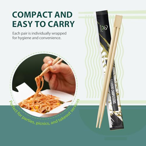 Soeos 100 Disposable Bamboo Chopsticks - 9 Inch, Eco-Friendly, Individually Wrapped