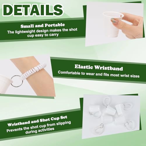 30 Pcs White Disposable Shot Glasses with Wristbands - 2oz Party Cups