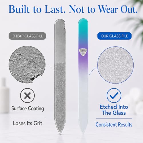 KADDEO 2-Pack Aqua & Silver Czech Glass Nail Files for Natural Nails Dual-Grit