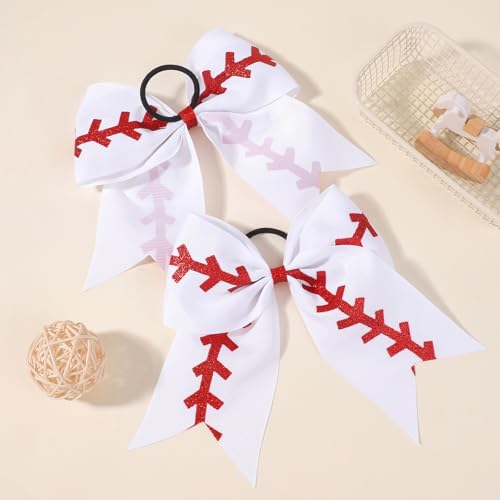 YHXX White Cheer Bows 8-Inch Large Baseball Hair Ties for Cheerleading — 20 Pack