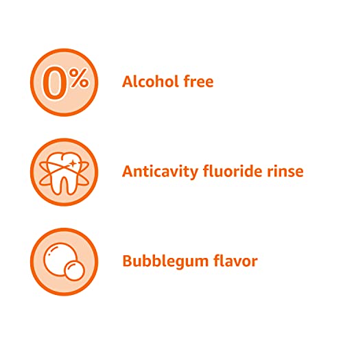 Amazon Basics Kids Mouthwash - Alcohol-Free Anticavity, Bubble Gum Flavor, 4-Pack