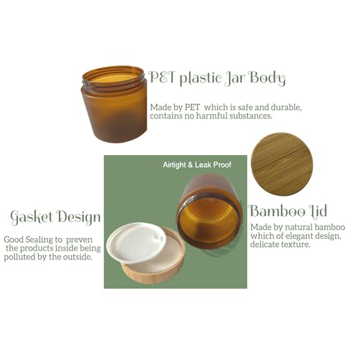 16oz Bamboo Lid Refillable Cosmetic Jar 2 Pack for Skin Care & Makeup Storage