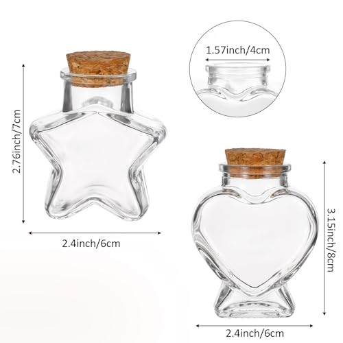 Mini Glass Bottles with Cork Stoppers - Heart & Star Shapes (2 Pcs)