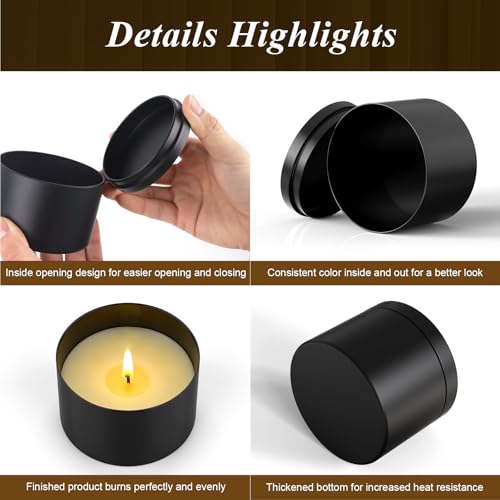 8oz Black Candle Tins with Lids - Heavy-Duty Metal Containers (10-Pack)