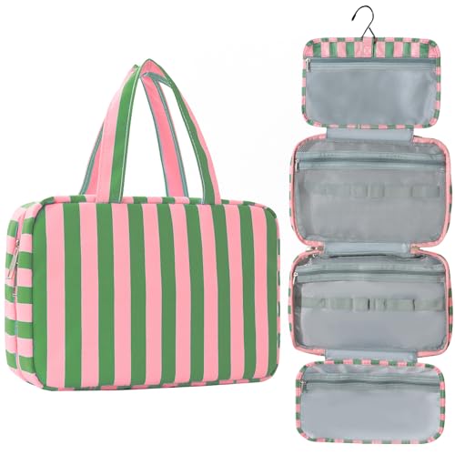 Medium Green Toiletry Bag for Women - Waterproof Makeup Organizer with Hanging Hook