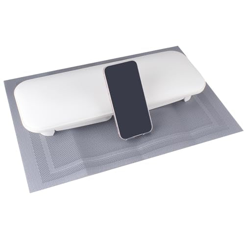 Foldable Manicure Arm Rest with Phone Holder & Table Mat - White PU Leather