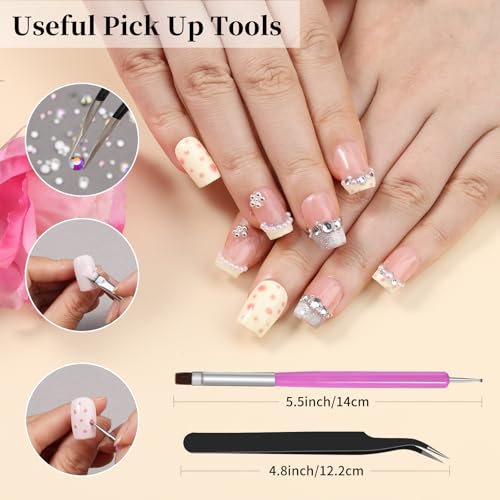 Nail Art Beads & Pearls Kit with Tweezers and Brush Tools