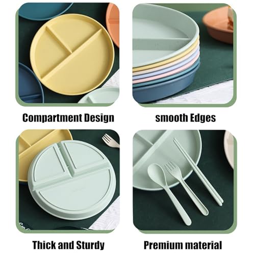 Delphinus 8-Pack 9-Inch Unbreakable Divided Plates | Lightweight BPA-Free