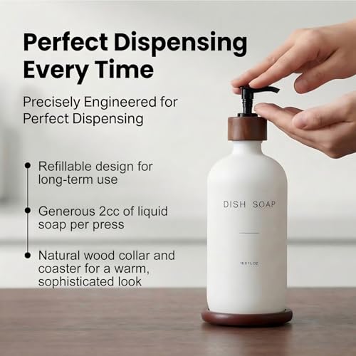 BONLONG White Dish Soap Dispenser with Bamboo Tray - D*1