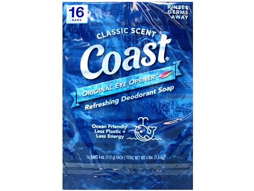 Coast Deodorant Soap Bar - Refreshing Unisex Body Soap, 16 Bars
