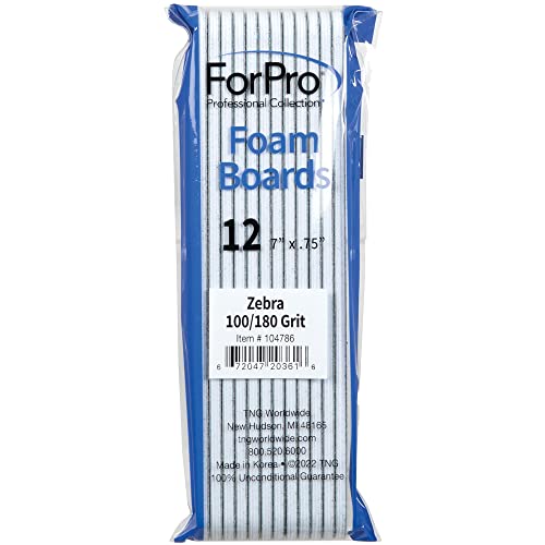 ForPro Zebra Nail Foam Boards - 12ct, 100/180 Grit, Washable