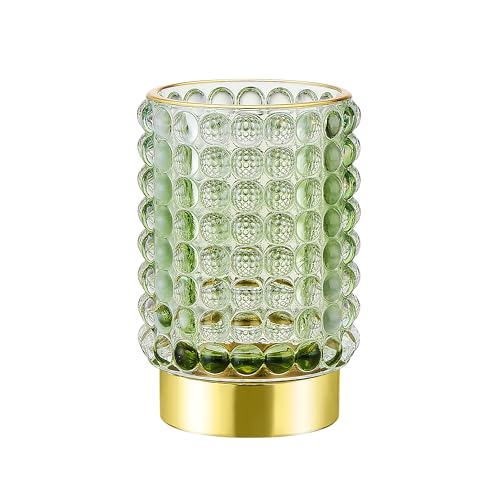 LEICURACE Vintage Glass Makeup Brush Holder, Green Large Desk Organizer