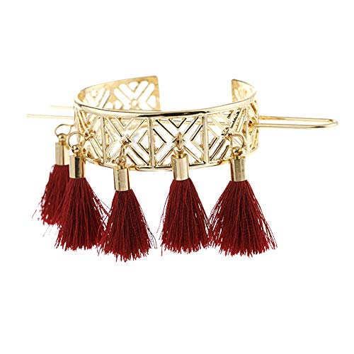 Vintage Alloy Hair Stick & Cuff Set with Tassel Pendants for Women and Girls