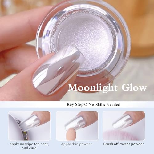 Pretty Diva White Moonlight Chrome Nails Powder 0.3g - Mirror Effect for Gel Manicure, Beginner-Friendly
