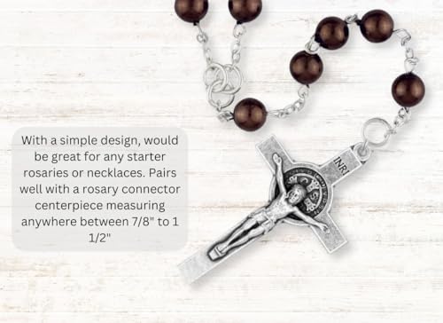 Pack of 3 St Benedict Crucifixes - 2 1/8 Inch Silver Oxidized for Rosary Making