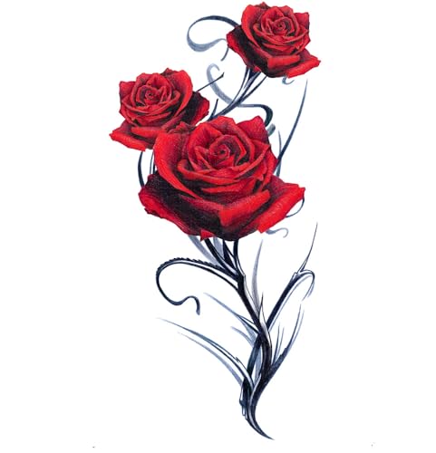 2 Large Red Gothic Rose Temporary Tattoos for Women & Teens