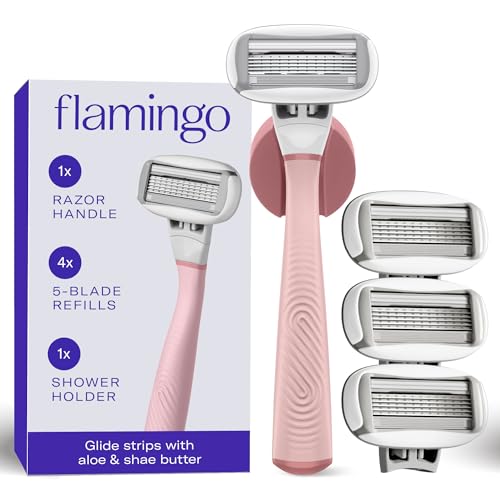 Flamingo Shaving Razor Set for Women - Rose Handle & 4 Refills
