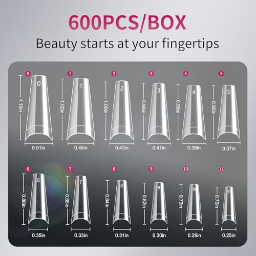 600PCS Coffin Nail Tips Set with French & Clear Designs for Nail Art & DIY