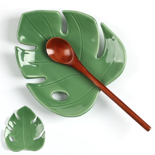 Honeydak Leaf Shaped Ceramic Spoon Rest for Kitchen Decor