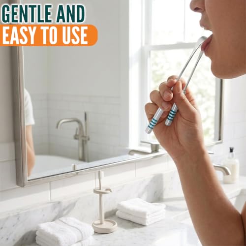 Advanced Tongue Scraper Pack of 2 with Green Handles & Travel Cases - Reusable Oral Hygiene Tool