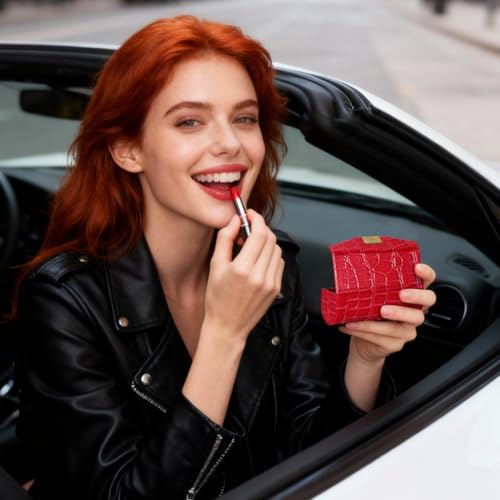 Portable Lipstick Case with Mirror - Compact Travel Makeup Organizer